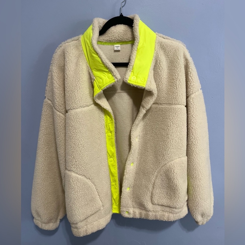 Old Navy Cream and Neon Yellow Fleece Jacket